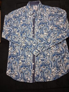 E&Z Blue Paisley Long-Sleeve Dress Shirt
